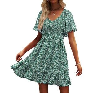 Paesant Floral Smocked Midi Dress Ueal Women L Boho Fairy Festival Cottagecore